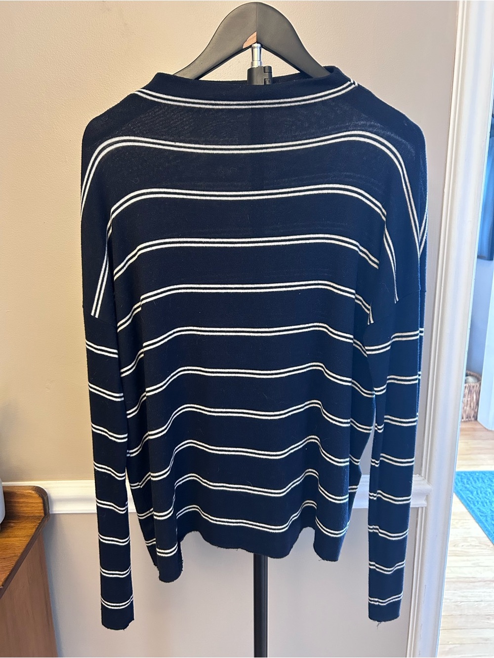 Lucky Brand Navy and White Striped Crewneck Sweater